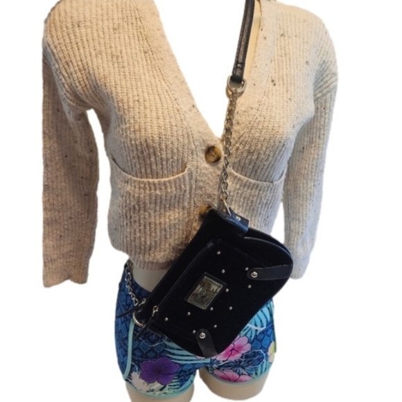 Nicole Miller Suzie bag Quilted studded & chained Navy Velvet Mini crossbody - Picture 3 of 17